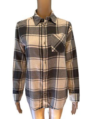 Field & Stream Women's Gray Cream Plaid Button Down Shirt Size XL
